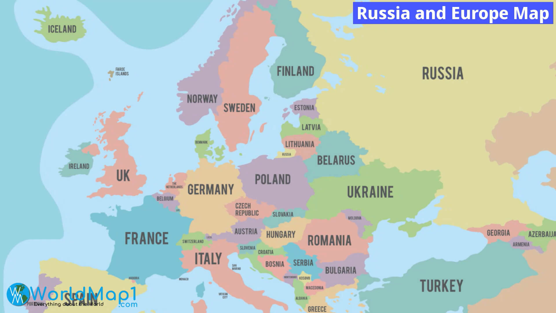 Karte von Russland und Europa
